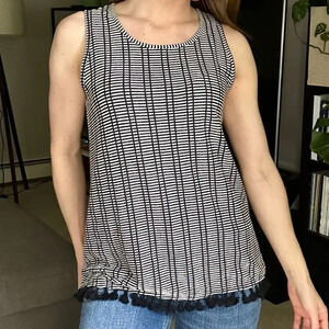Anthropologie W5 Pom Pom Trim Scoop Neck Tank Top Medium